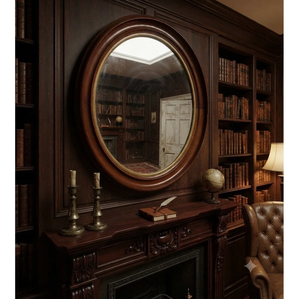 Vintage 1945 Toledo Plate Oval Mahogany Mirror Clinton IA Theatre Gold 22x19